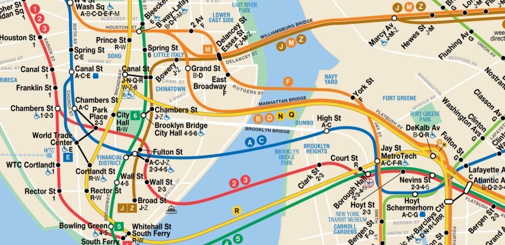 マンハッタン島とブルックリンの接続部分を拡大。情報マシマシ