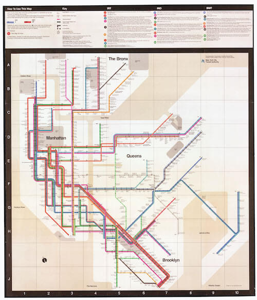 1972年にマッシボ・ビネッリによってデザインされたニューヨーク地下鉄路線図（from @MTA）