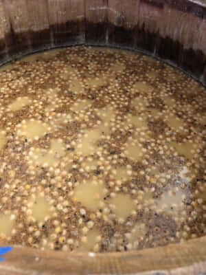 樽の中の液体は、発酵中のしょうゆソース